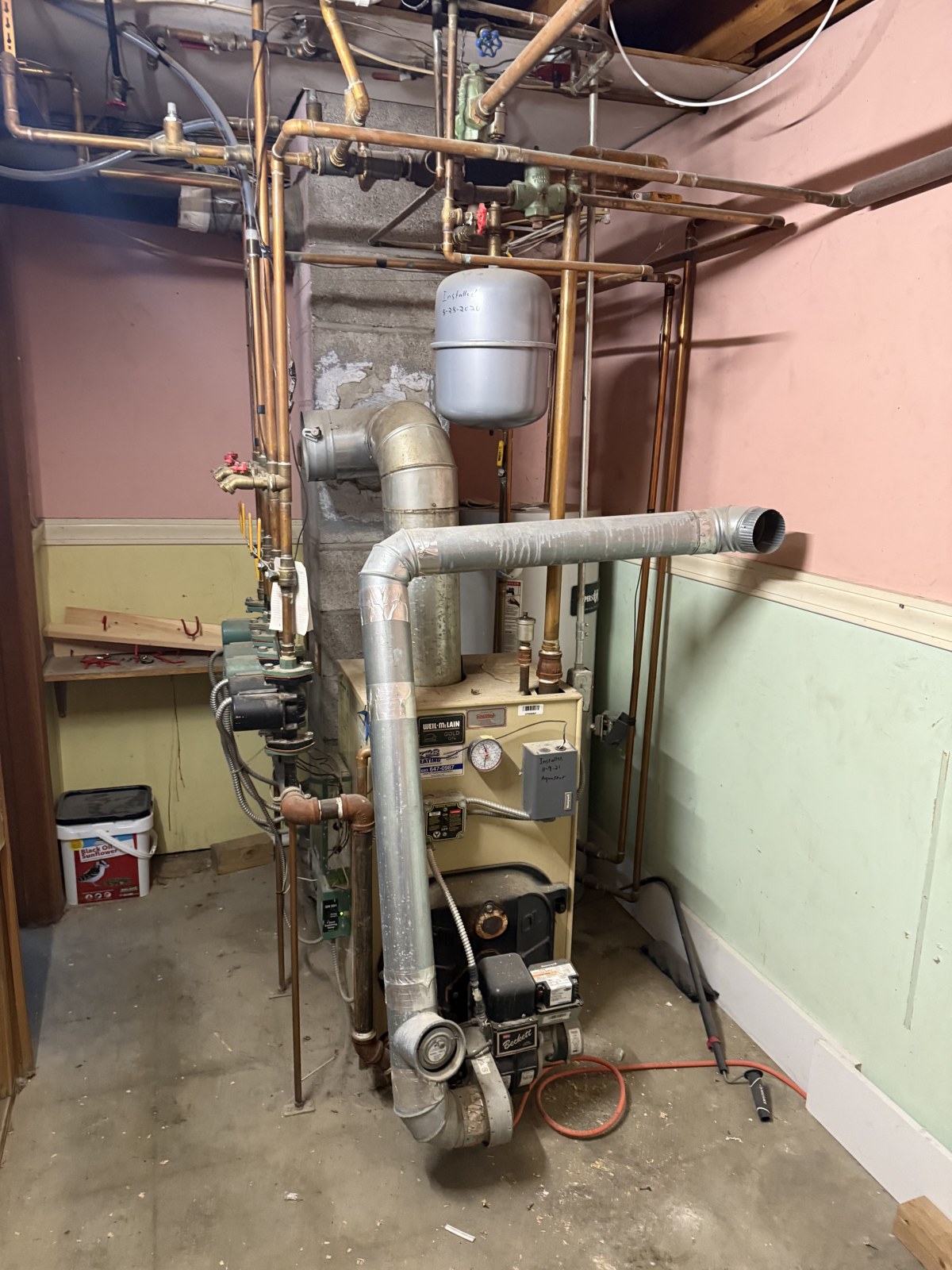 Aging oil-fired boiler in a Derry NH basement before replacement